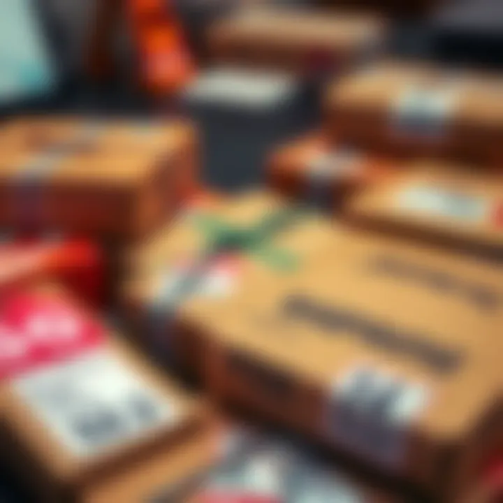 A close-up of shipping packages with visible price tags showing high shipping fees, reflecting rising shipping costs.