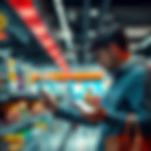 A person comparing two price tags at a store, highlighting a significant price difference