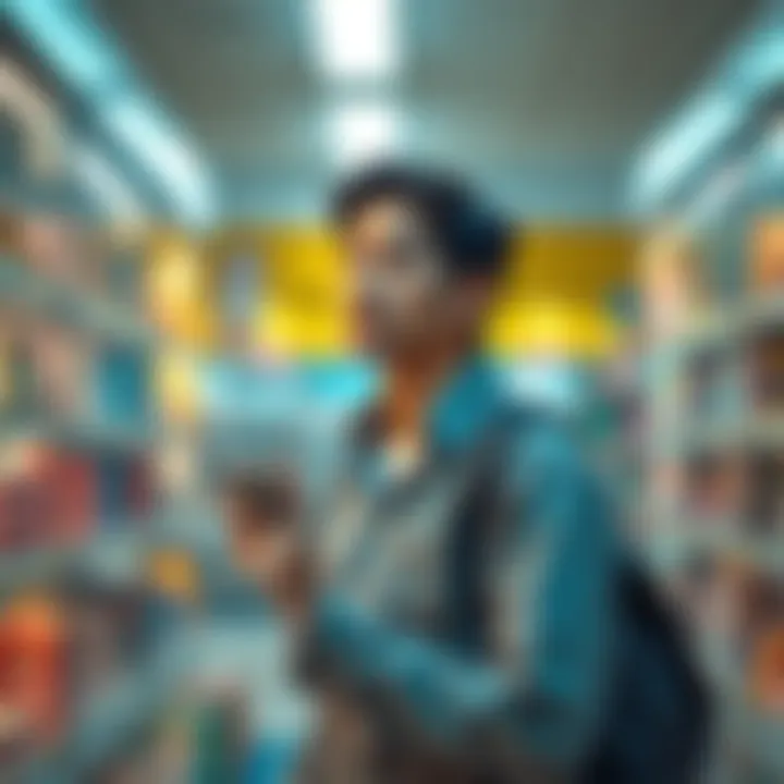A person standing in a store holding a product with a thoughtful expression, considering whether to buy now or wait for lower prices.