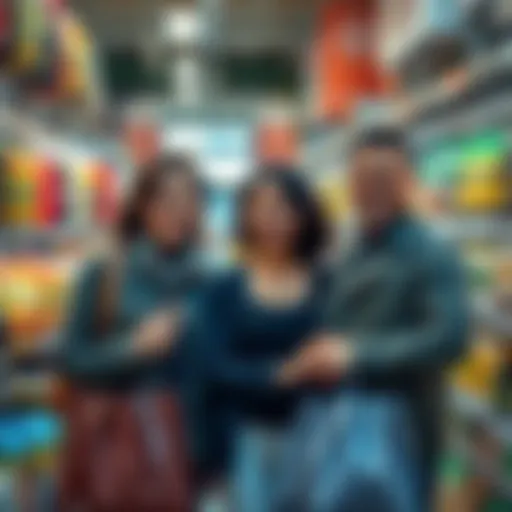 People confidently shopping in a market with various products, showcasing a preference for safety over low prices.