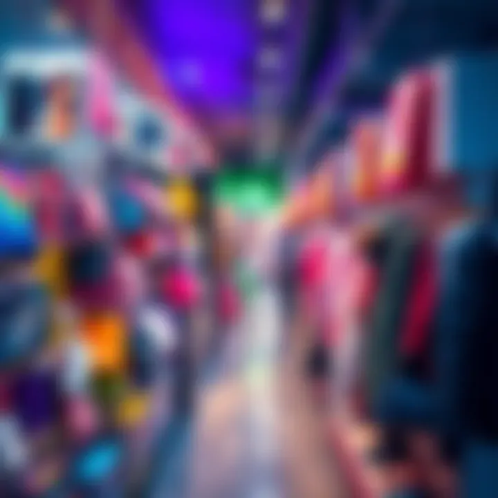 Shopping Trends A variety of popular products including gadgets and fashion items showcased on a colorful display at a store