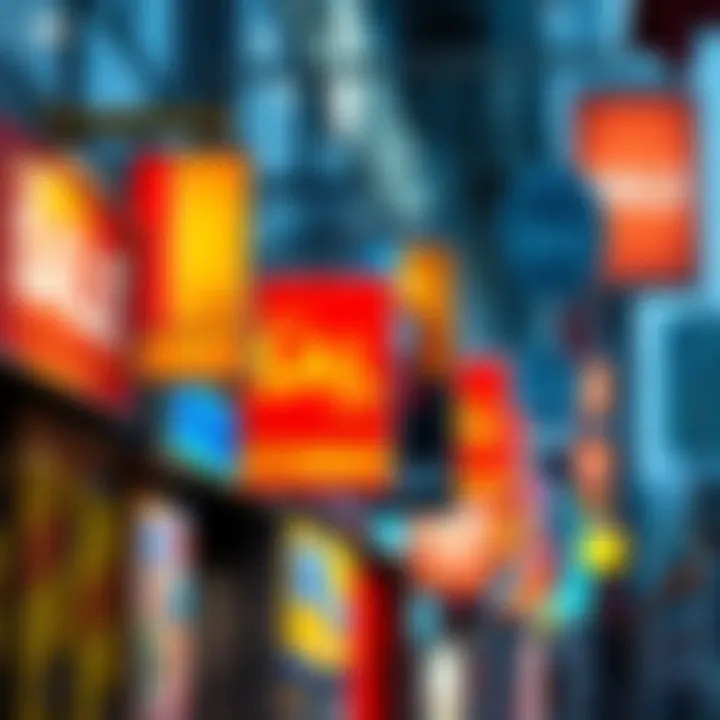 A street view of various shops with colorful sale signs displaying offers, highlighting updated promotions based on location.