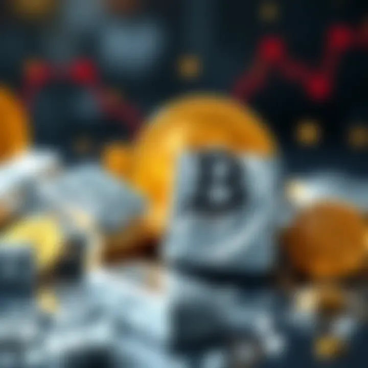 A visual comparison of silver bars and gold bars with cryptocurrency icons of KAS and BTC in the background