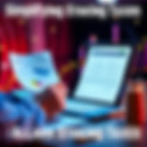 A person reviewing tax documents and Solana staking reports on a laptop with a calculator and blockchain graphics in the background.