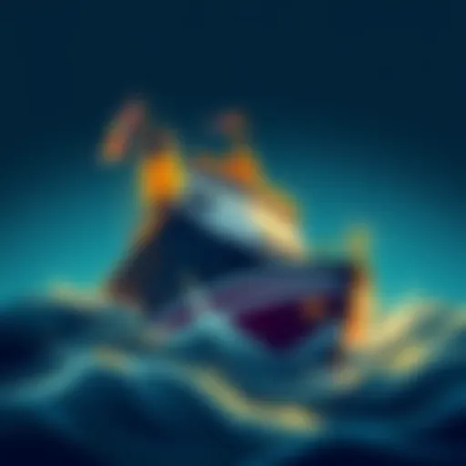 A cartoon showing a large Fiat ship sinking into the ocean, representing financial struggles.