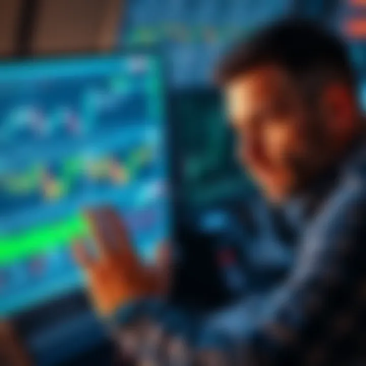 A concerned trader examines a computer screen displaying AI trading software with charts and data, questioning its reliability.