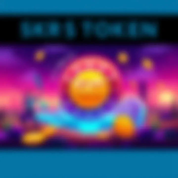 Illustration of SKR token with farming graphics and digital currency icons