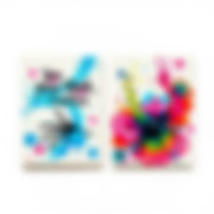 Two artworks titled 'You Think I Don't Notice' and 'Give in Again' showing vibrant ink and watercolor designs reflecting emotional themes of Sleep Token songs