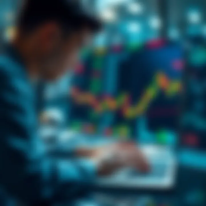 A person analyzing small-cap token charts on a laptop, looking focused and engaged with cryptocurrency markets.