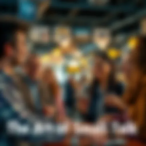 A group of people smiling and chatting in a casual setting
