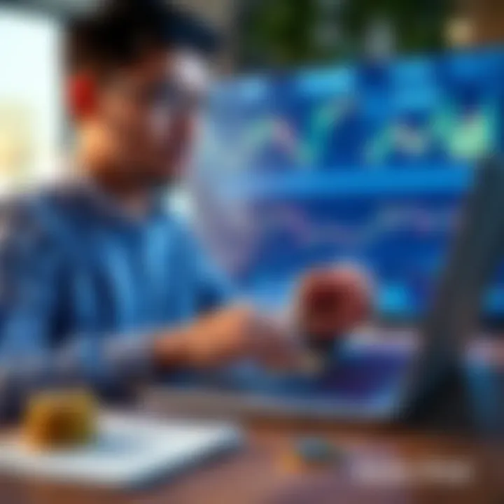 An individual reviewing financial charts and Bitcoin trends on a laptop, symbolizing wise investment choices with $10,000.