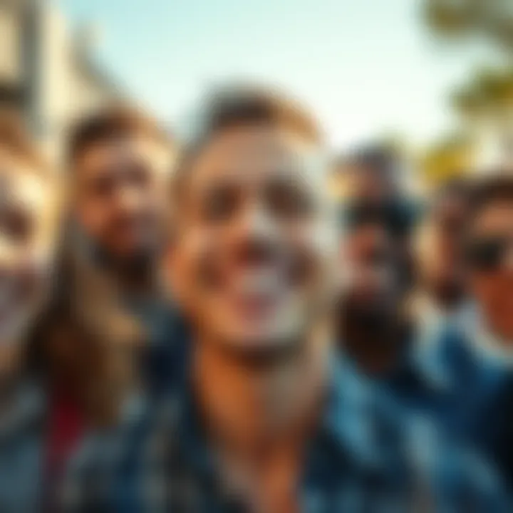 A cheerful person with a bright smile, surrounded by friends, spreading positivity and joy.