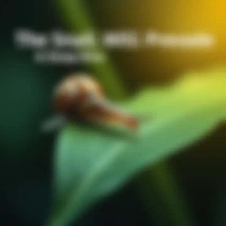A small snail slowly crawling on a green leaf, symbolizing persistence and resilience