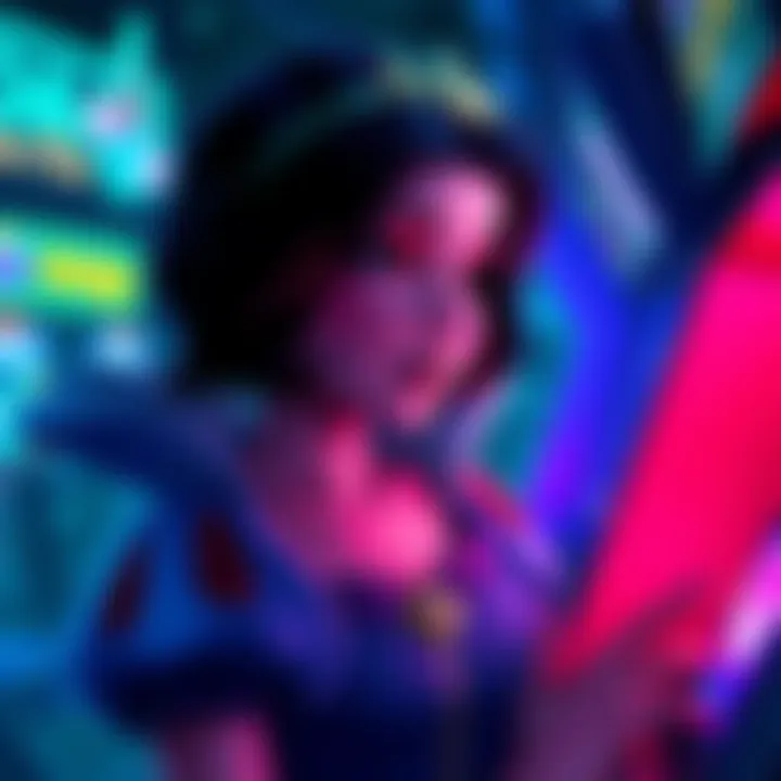 Snow White amusingly distracted while trying to reach level 1000 in the game 2AB