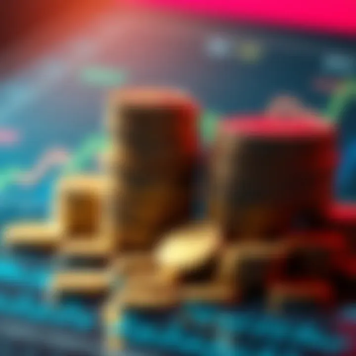 Solana Coins and Wealth A collection of Solana coins stacked on a chart showing upward trends, symbolizing wealth potential for holders.