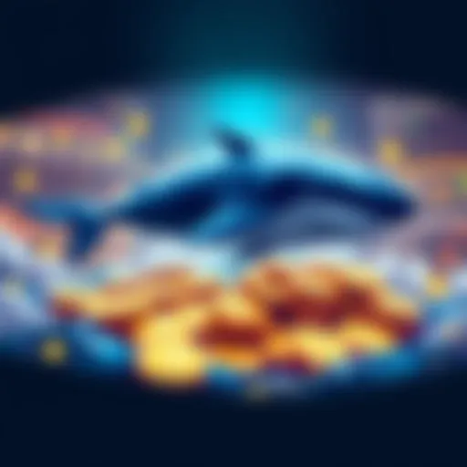 A graphic showing a whale symbolically representing a major investor, surrounded by 2 million $PATOS tokens, with a background hinting at game features and exchange listings.