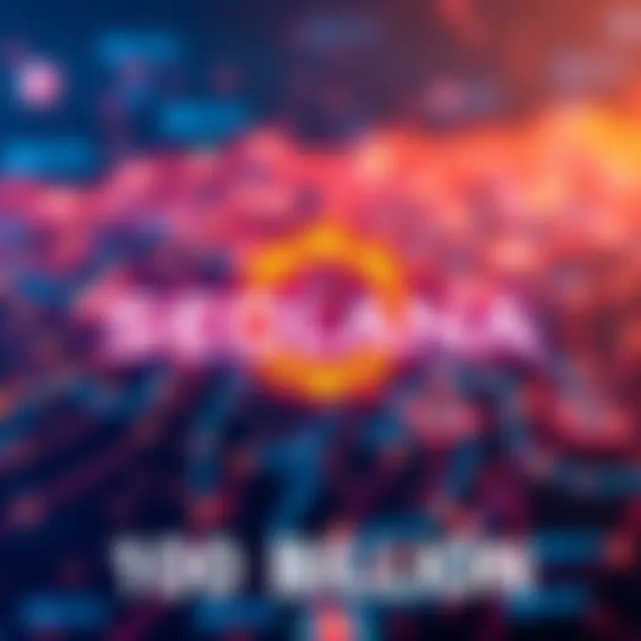A vibrant graphic showing Solana's logo with a digital background representing blockchain technology, celebrating the milestone of 100 billion transactions.