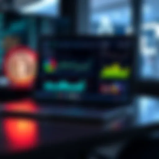 A laptop displaying various Solana token analysis tools on the screen with charts and graphs, highlighting community discussions.