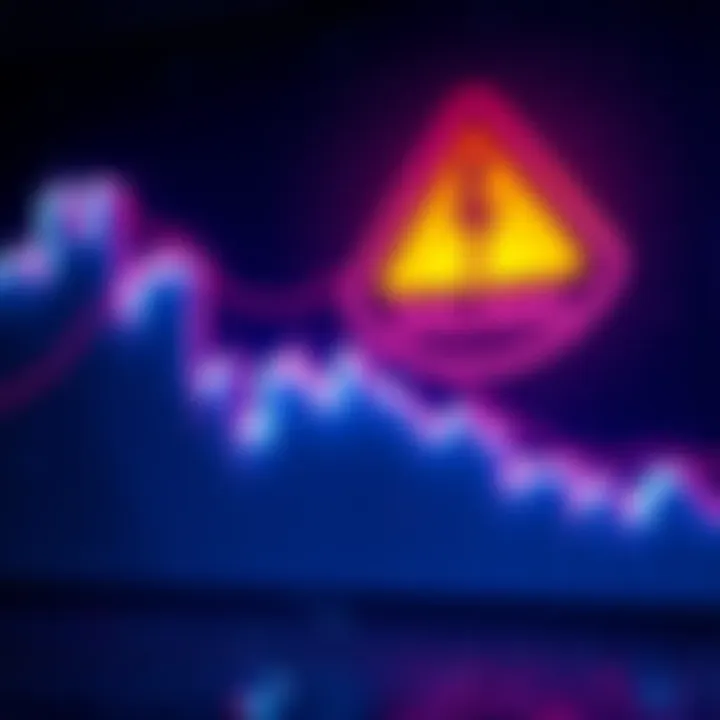A chart showing a declining trend in Solana's value with a warning sign in the background.