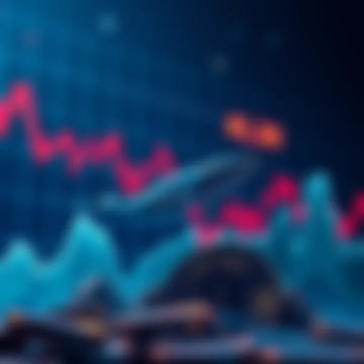 Graph showing Solana's price falling below $130 with whale icons representing large investors buying tokens.