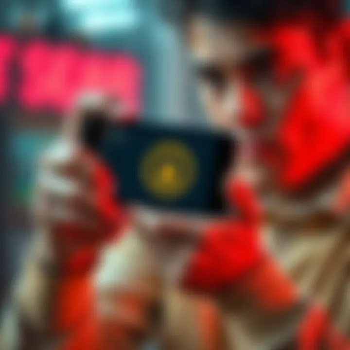 A person looking concerned while holding a Solana Seeker device, showing a sluggish interface on the screen