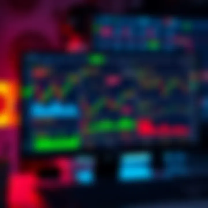 A digital interface displaying multiple trading tools for Solana on a computer screen. Charts and graphs show trading data and prices.