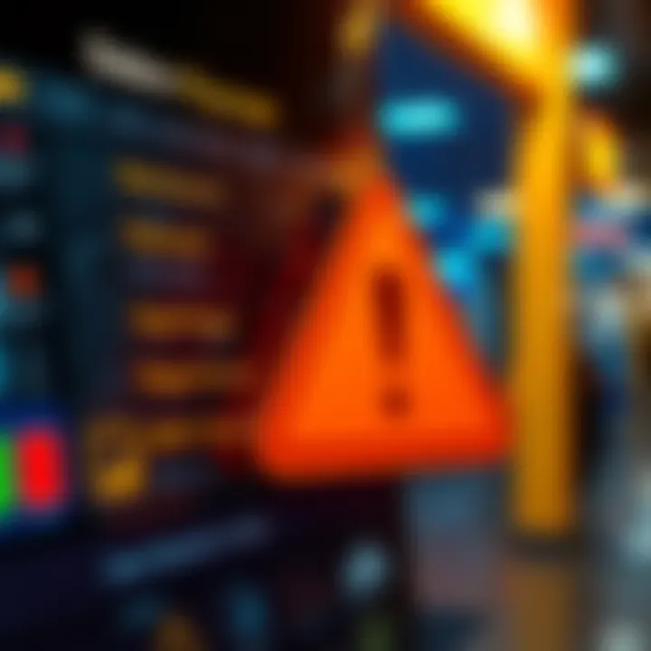 A digital representation of Solana's interface showing payment options, emphasizing USDC payments with a warning sign to illustrate issues.