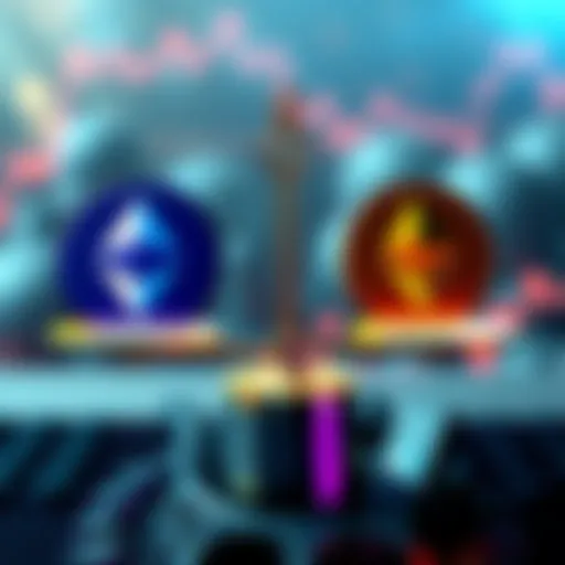 A graphic showing Solana and Ethereum logos with a scale tipping towards Solana, symbolizing competition in the crypto market.