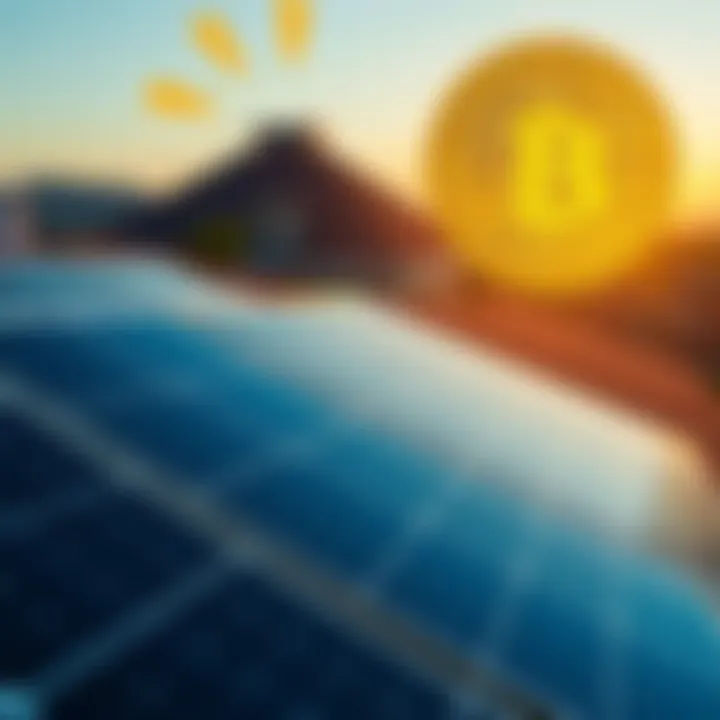 Solar panels on a roof with a Bitcoin symbol overlay, representing funding for solar projects in South Africa