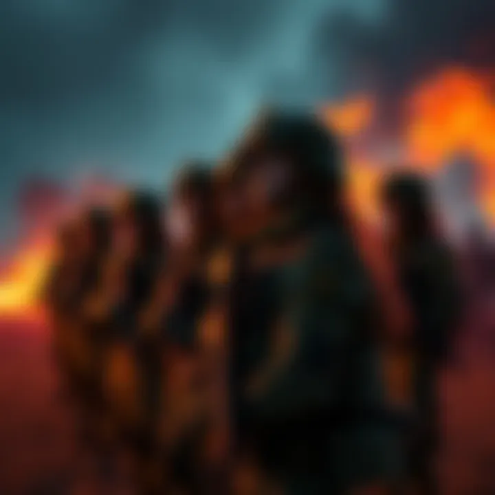 Soldiers in Formation A group of soldiers standing in formation, looking determined amidst a backdrop of rising tensions.