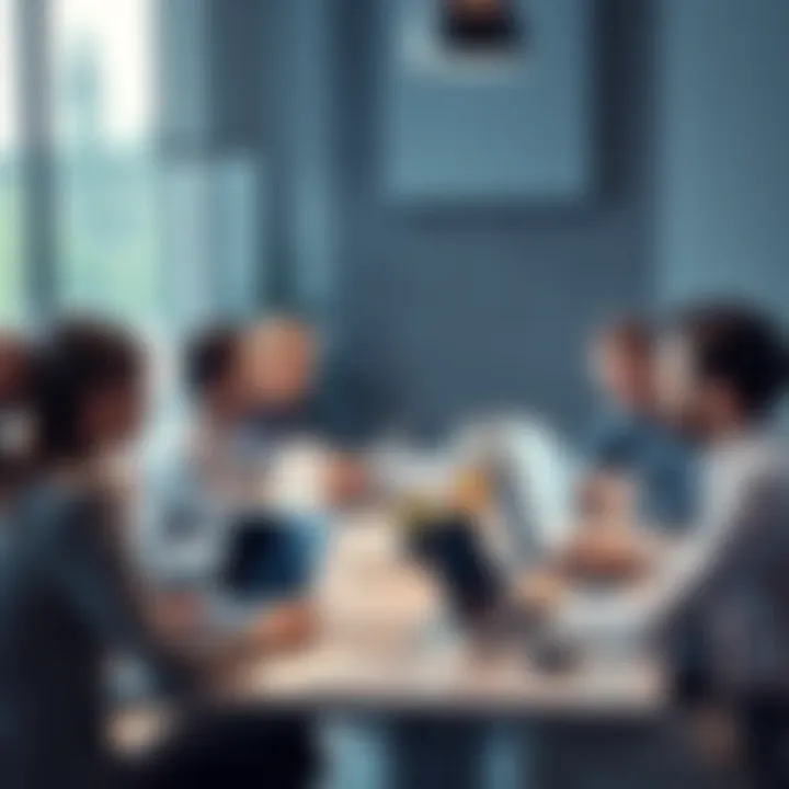 A group of people discussing Sorare and investment experiences at a table with charts and laptops.