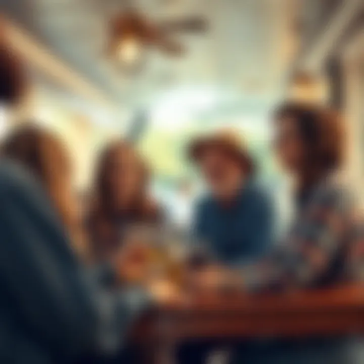 A group of friends smiling and greeting each other with a warm 'How y'all doin'?' in a cozy Southern setting.