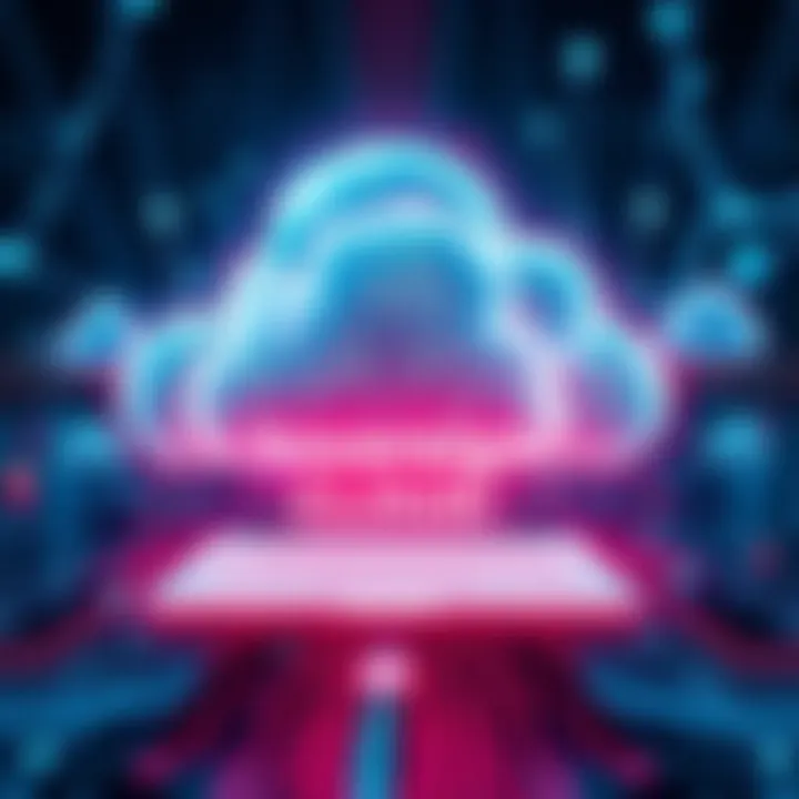 A visual representation of sovereign cloud engines enhancing data management on the Internet Computer, featuring cloud symbols and digital connectivity