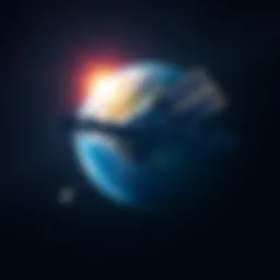 A satellite labeled Spacecoin orbiting Earth against a starry background