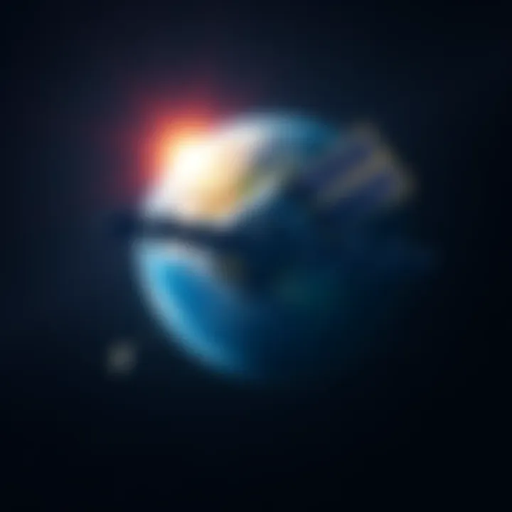 A satellite labeled Spacecoin orbiting Earth against a starry background