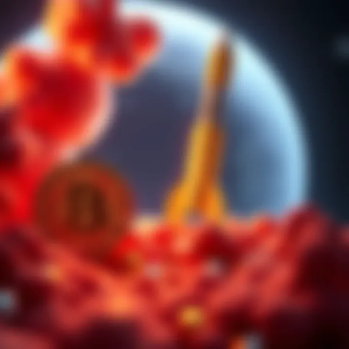 A digital representation of SpaceX making a Bitcoin transaction, with a Bitcoin symbol and rocket imagery, symbolizing the excitement in the cryptocurrency market.