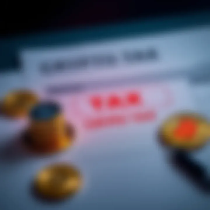 A visual representation of a tax form with cryptocurrency symbols, indicating a 47% tax rate on crypto investments in Spain.