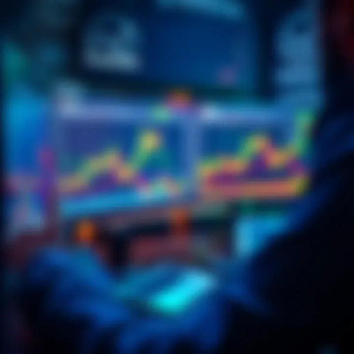 A person analyzing spot trading charts on a computer screen with a financial graph and Kraken logo visible