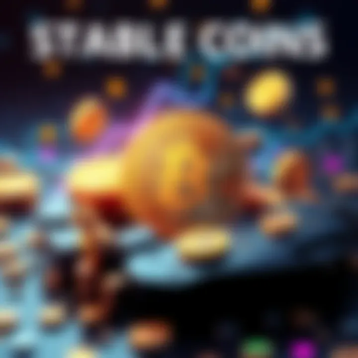 A visual representation of stable-coins like XUSD with symbols of money and technology, depicting trust and security in finance.