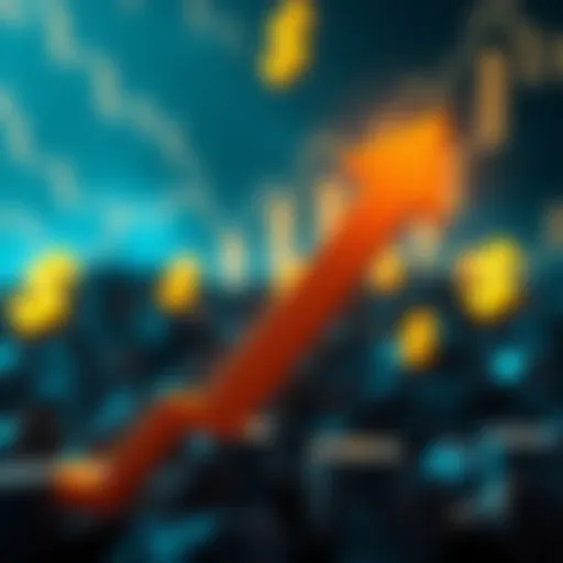 An upward arrow symbolizing the growth of the stablecoin market, with dollar signs in the background to represent its value increase.