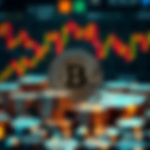 A digital representation of stablecoins in the cryptocurrency market, showing coins symbolizing stability among fluctuating values.