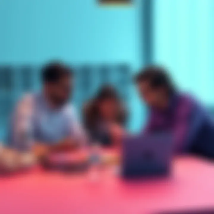 A group of people sharing their experiences with Stack Wallet at a table with laptops and smartphones.