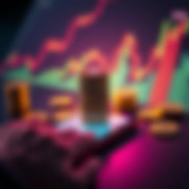 A person stacks Sol cryptocurrency on a mobile phone, with charts and coins in the background, symbolizing financial growth.