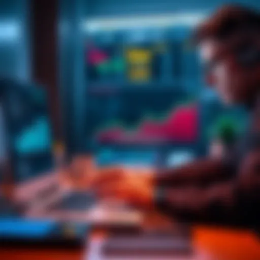 A person analyzing cryptocurrency data on a laptop while calculating staking rewards for 32 ETH.