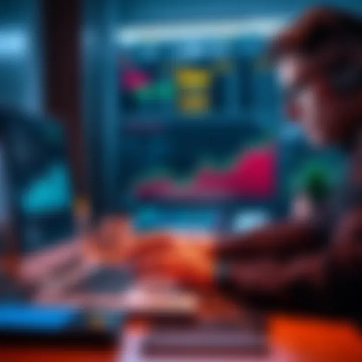 A person analyzing cryptocurrency data on a laptop while calculating staking rewards for 32 ETH.