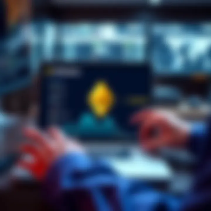 A person reviewing Ethereum staking options on a laptop with Coinbase interface visible