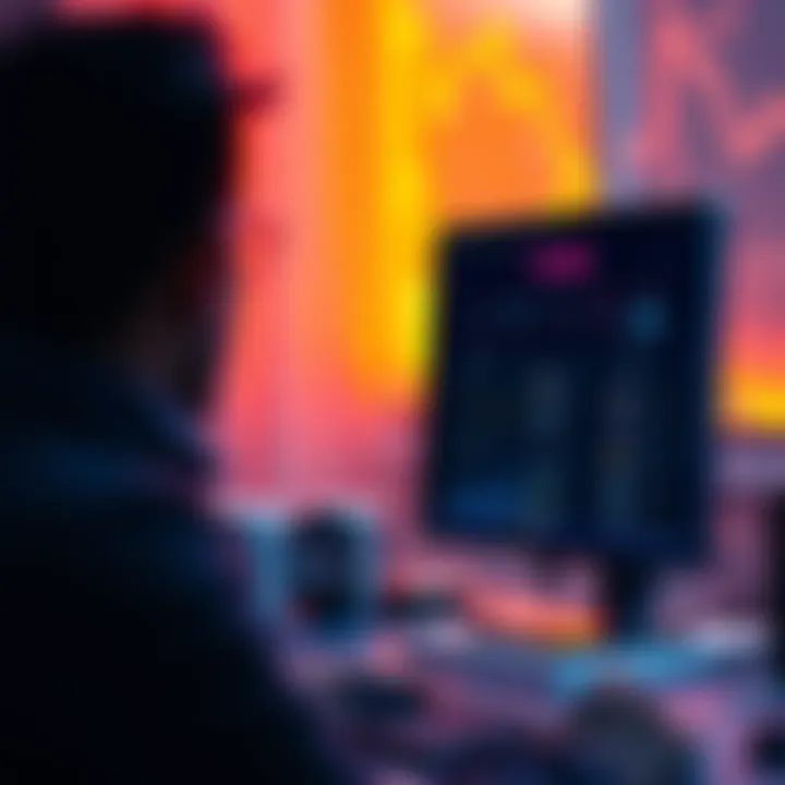 A person looking at a computer screen displaying RUNE token staking options and community support graphics