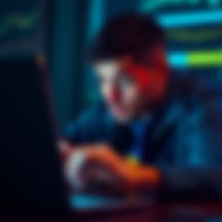 A person looking worried while checking their investment losses from staking USDC on a laptop, with charts showing declines on the screen.