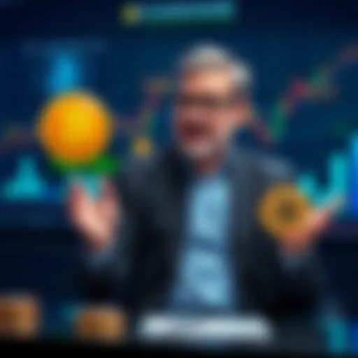 StarkWare's CEO presenting a proposal for a 4% annual inflation rate for Bitcoin, with charts and crypto symbols in the background.
