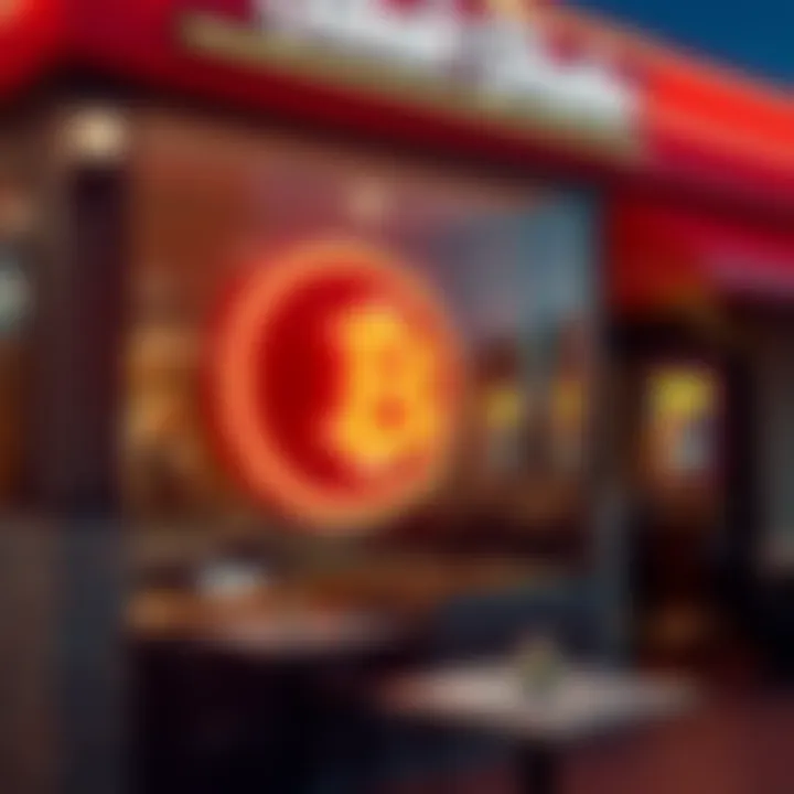 A Steak N Shake restaurant with a bitcoin sign in the window, symbolizing the rise in crypto transactions.